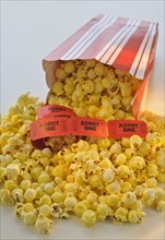 Movie tickets and popcorn.