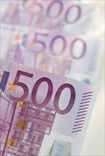Close up of 500 euro notes.