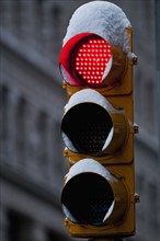 Close-up of traffic light, New York City, New York, USA. Photographe : Daniel Grill