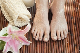 Close-up of woman's feet having spa treatment.