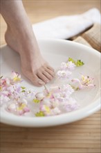 Close-up of woman's foot having spa treatment.