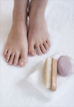 Close-up of woman's foot having pedicure.