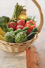 Wicker basket filled with vegetables.