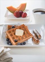 Studio shot of Waffles with fruits.