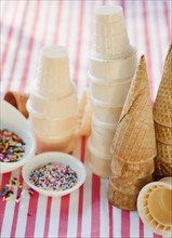 Ice cream cones and sprinkles