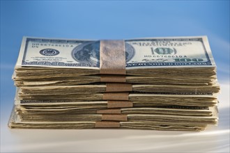 Stacks of hundred dollar bills