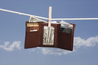 Wallet on clothes line
