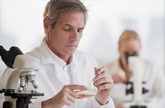 Researchers working in lab.