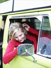 Young woman in truck