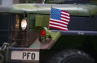 American flag on jeep.
