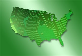 Circuit board in shape of United States of America.