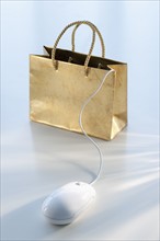 Shopping bag and computer mouse.