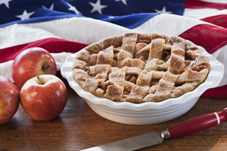 Apple pie and American flag.
