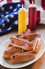 American flags in hot dogs.