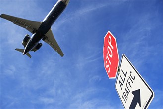 Airplane and traffic sign