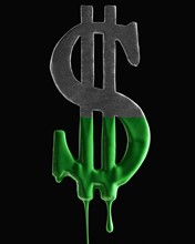 American dollar symbol dripping green paint. Photographer: Mike Kemp