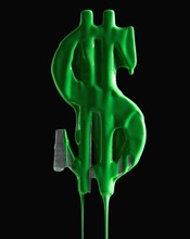 American dollar symbol dripping green paint. Photographer: Mike Kemp