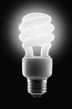 Compact fluorescent light bulb. Photographer: Mike Kemp