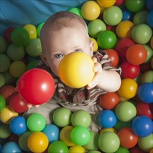 Toddler playing with balls. Photographer: Mike Kemp