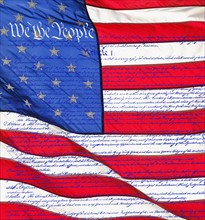 Declaration of Independence on the American flag.