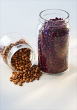 Jars of coffee beans.
