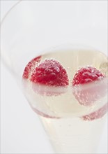 Raspberries in champagne. Photographe : Jamie Grill