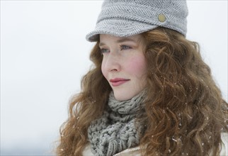 Portrait of a beautiful woman in winter.