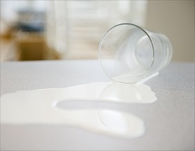 Spilt glass of milk. Photographe : Jamie Grill