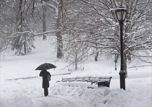 Person walking in snowy park. Photographe : fotog