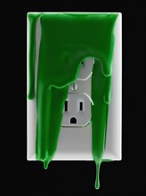 Electricity outlet covered in green paint. Photographe : Mike Kemp