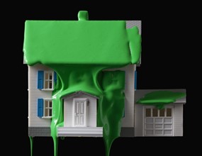 Green paint on a model home. Photographe : Mike Kemp