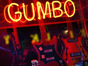 Illuminated Gumbo sign on Beale Street in Memphis.