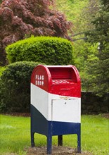 Red white and blue mailbox.