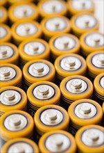 Rows of AA batteries.