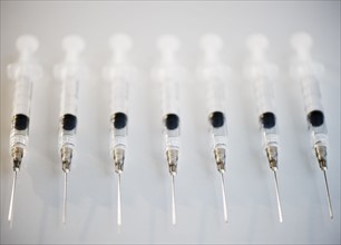 Row of medical syringes. Photo : Jamie Grill