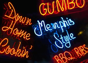 Illuminated signs on Beale Street in Memphis.