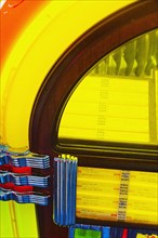 Partial view of a juke box.