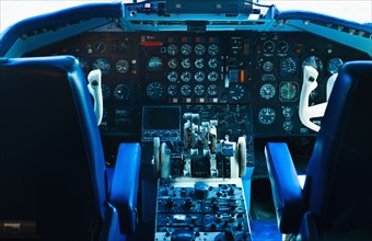 Commercial jet cockpit.