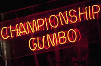Illuminated Championship Gumbo sign on Beale Street.