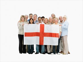 Group of people holding the flag of England. Photo : momentimages
