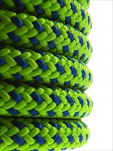 Stack of green and blue rope. Photo : David Arky