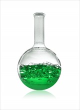 Green liquid in beaker. Photo. David Arky