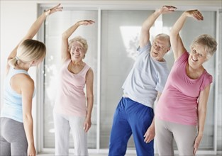 Senior's exercise class. Photo. momentimages