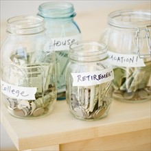 Jars of savings. Photo : Jamie Grill