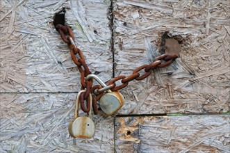 Chain and padlocks on old door. Photo. Antonio M. Rosario