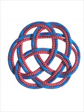 Red and blue rope looped together. Photo. David Arky