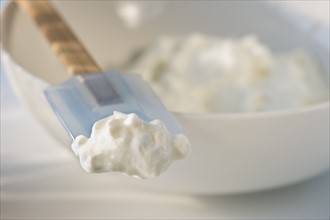 Whipped cream on rubber spatula. Photo : Daniel Grill