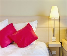 Electric lamp beside bed in luxury home. Photo : Jon Boyes