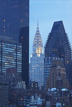 USA, New York State, New York City, Manhattan, Skyscrapers and Chrysler Building at dusk. Photo :