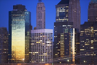 USA, New York State, New York City, Skyscrapers of Lower Manhattan at night. Photo : fotog